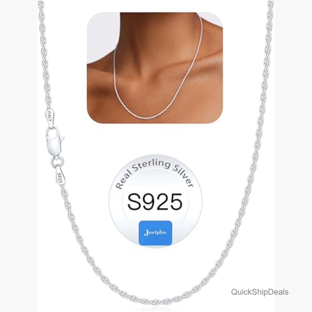 925 Sterling Silver Rope Chain Necklace For Women, Lobster Clasp